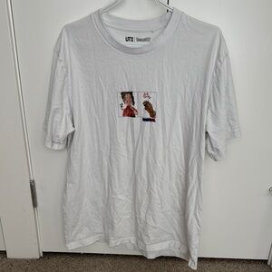 Uniqlo White Short Sleeve Tee with Graphic Design
